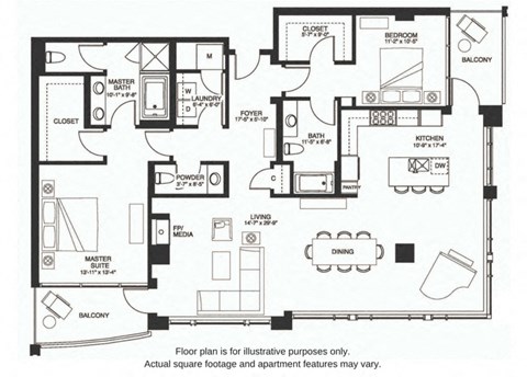 Floor plan for 2 beds, 2.5 baths, 1853 sqft